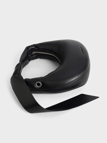 Micro Toni Knotted Crescent Hobo Bag, Noir, hi-res
