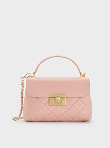 Alva Quilted Top Handle Bag, Light Pink, hi-res