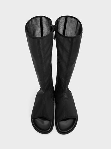 Loren Mesh Cut-Out Boot Sandals, Black Textured, hi-res