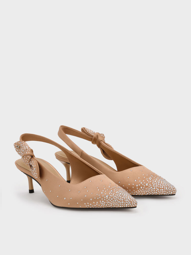 Jayce Crystal Slingback Kitten Heels, Nude, hi-res