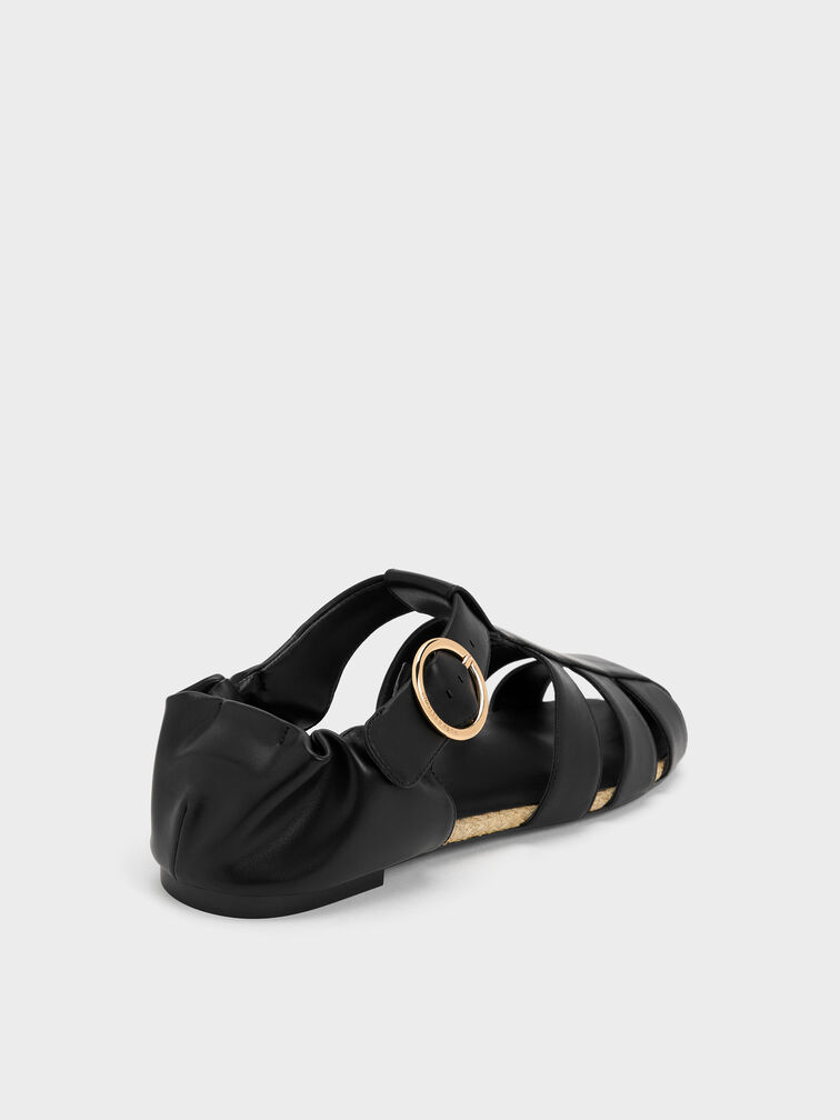 Caged Flat Espadrilles, Black, hi-res