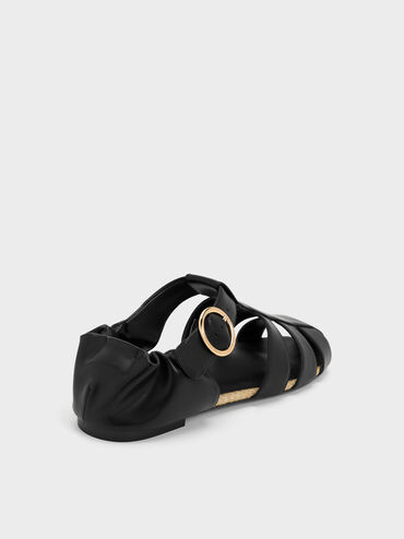 Caged Flat Espadrilles, Black, hi-res