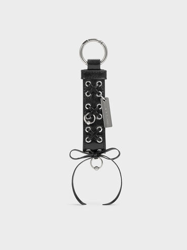 Grommet Lace-Up Bag Charm, Noir, hi-res
