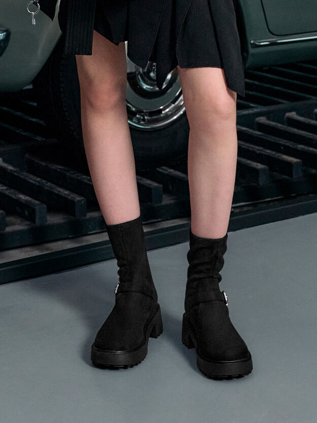 Evan Faux Suede Platform Ankle Boots, Black Textured, hi-res