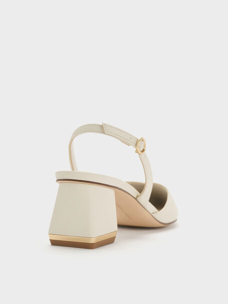 Katarina Metallic-Heel Slingback Pumps, Chalk, hi-res
