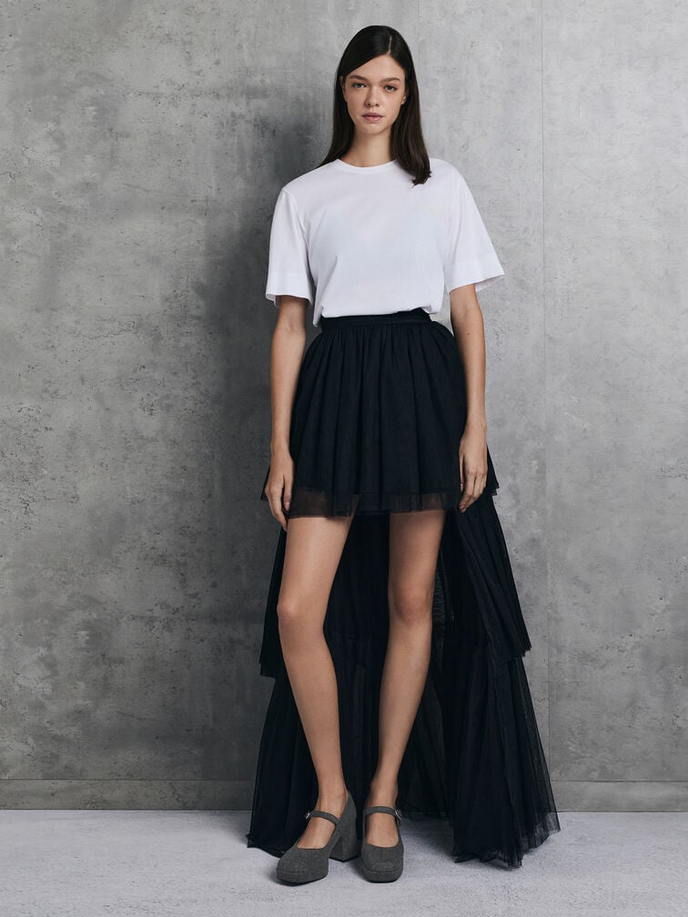 Felt Platform Block-Heel Mary Jane Pumps, Grey, hi-res