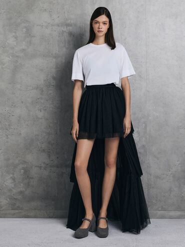 Felt Platform Block-Heel Mary Jane Pumps, Grey, hi-res