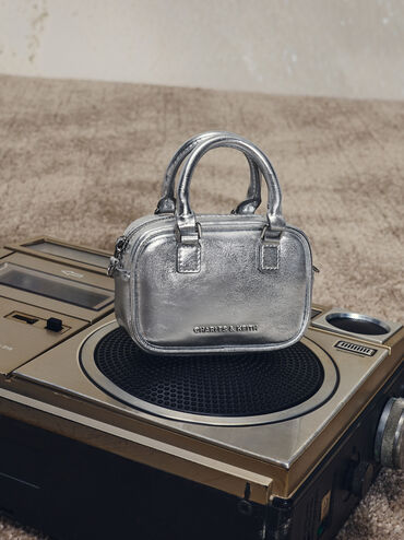 Sianna Metallic Bag Charm​, Silver, hi-res