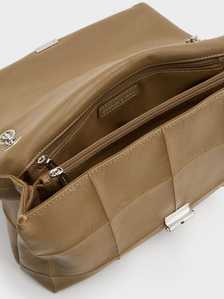 Large Delfina Quilted Chain-Strap Shoulder Bag, Walnut Brown, hi-res