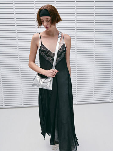 Atwood Chain-Embellished Shoulder Bag, Silver, hi-res