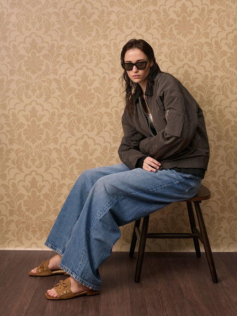 Kori Suede Lace-Up Slide Sandals, Cognac, hi-res