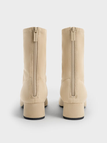 Faux Suede Stitch-Trim Heeled Ankle Boots, Sand, hi-res