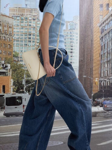 Elspeth Croc-Effect Chain-Link Shoulder Bag, Cream Croco, hi-res