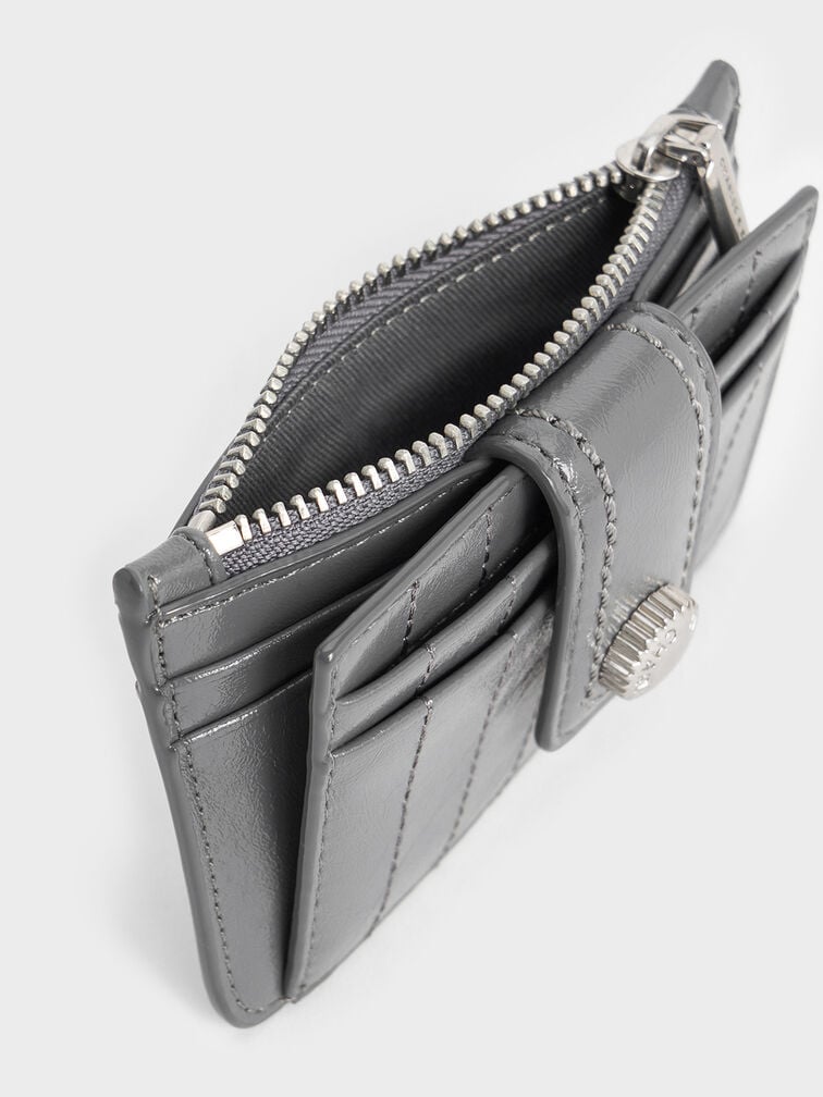 Donna Crinkle-Effect Panelled Card Holder, Grey, hi-res