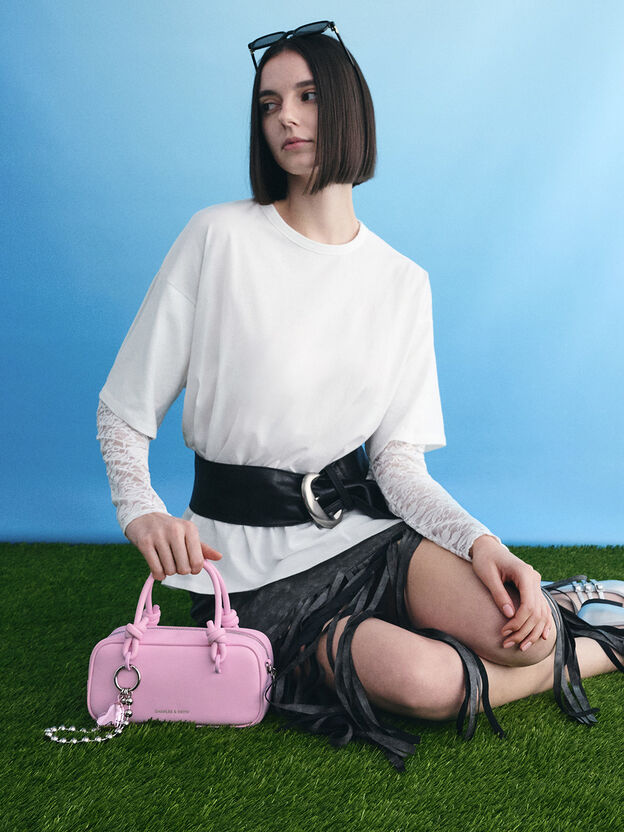 Sammie Knotted-Handle Boxy Bag, Bubble Gum Pink, hi-res