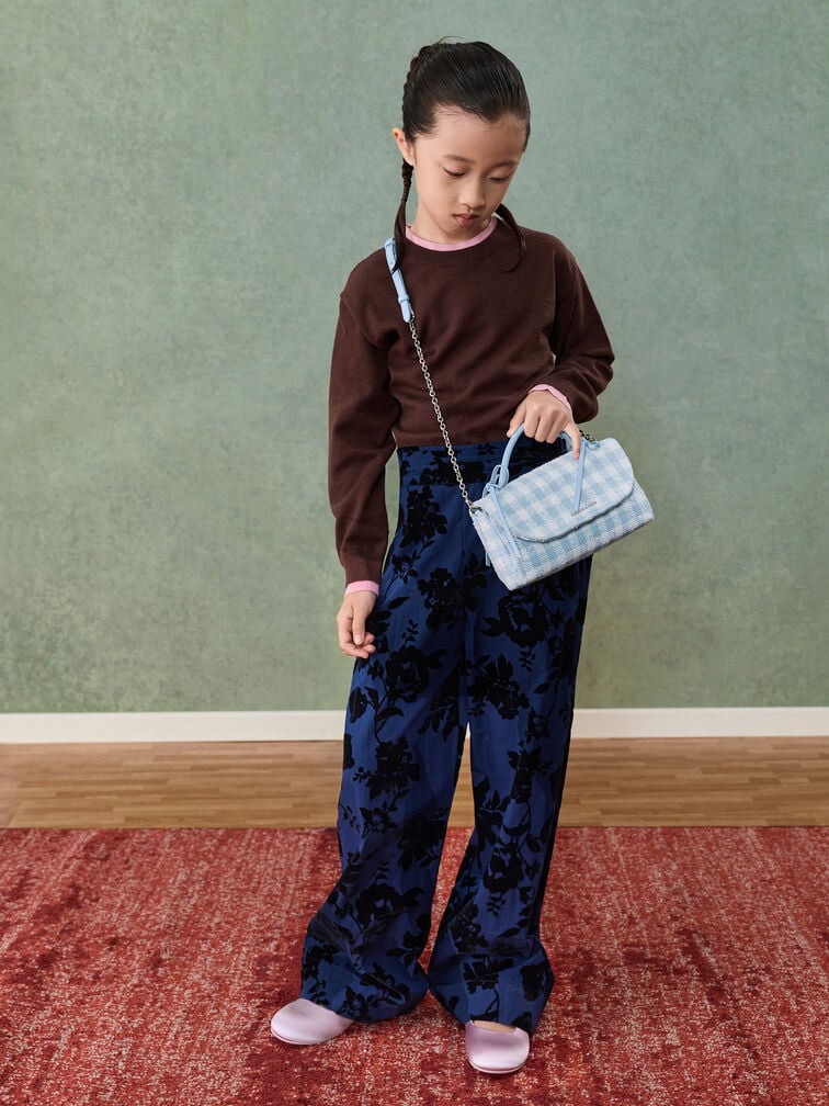 Hazel Gingham Bow Wallet On Chain, Gingham Blue, hi-res