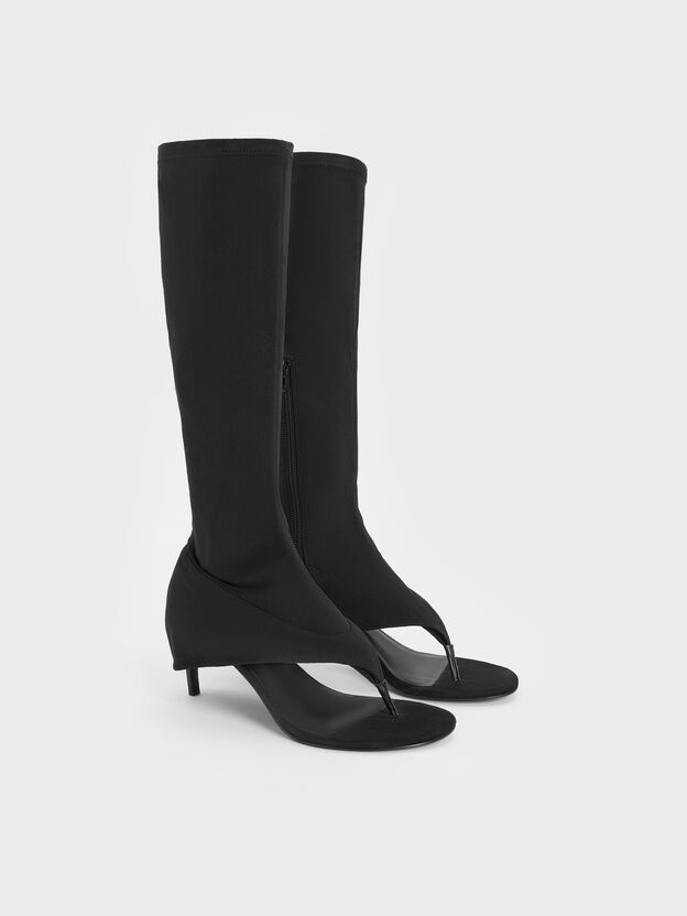 Aether Faux Suede Thong Boots, Black Textured, hi-res