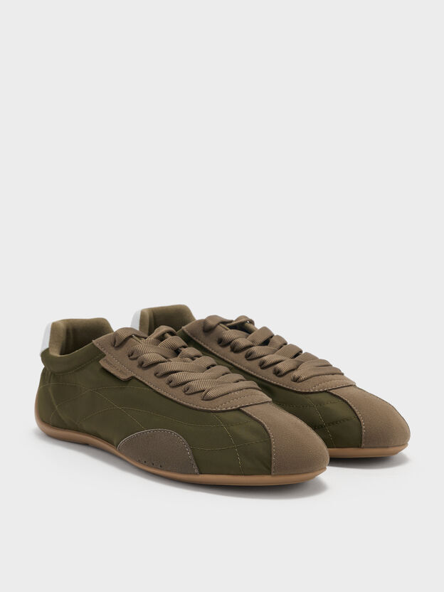 Nylon Contrast-Panel Low-Top Sneakers, Olive, hi-res