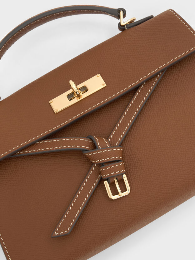 Tricha Knotted-Belt Top Handle Bag, Chocolate, hi-res
