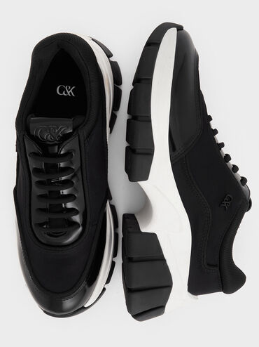 Yunna Leather & Recycled Fabric Chunky Sneakers, Black, hi-res