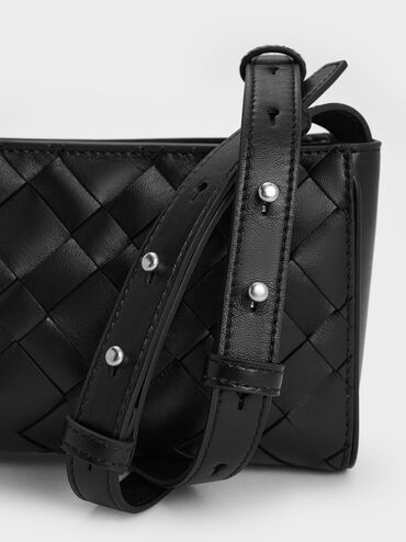 Ivette Woven Elongated Shoulder Bag, Noir, hi-res