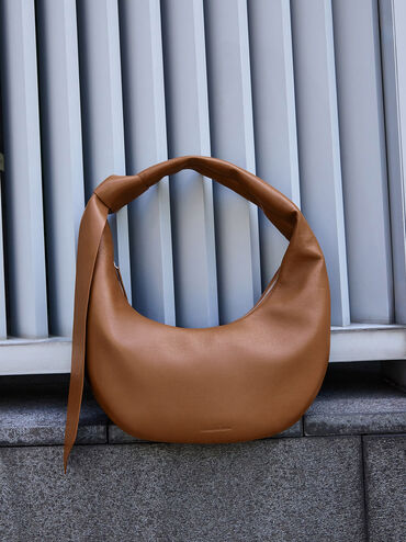 Toni Knotted Crescent Hobo Bag, Chocolate, hi-res