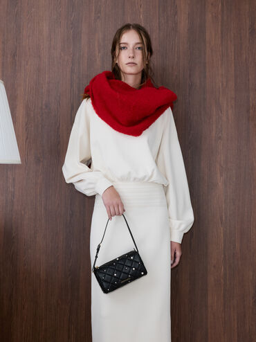 Janie Quilted Pearl Shoulder Bag, Black, hi-res