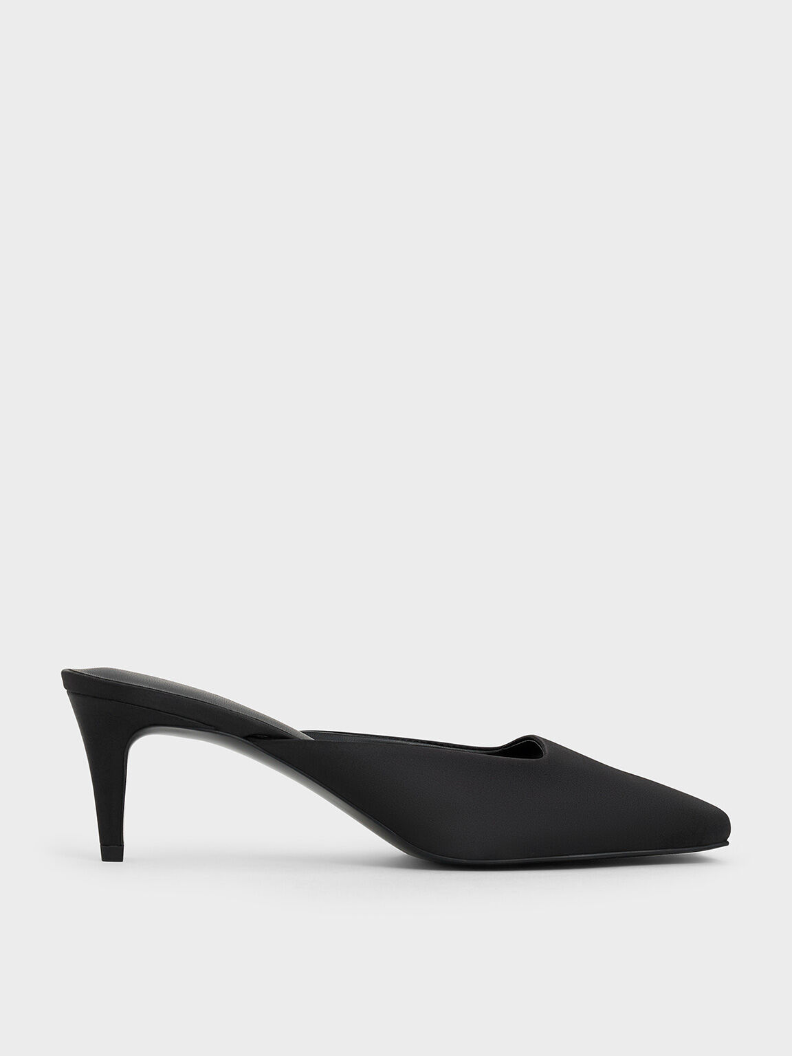 Black Textured Satin Square-Toe Blade-Heel Mules - CHARLES & KEITH UK