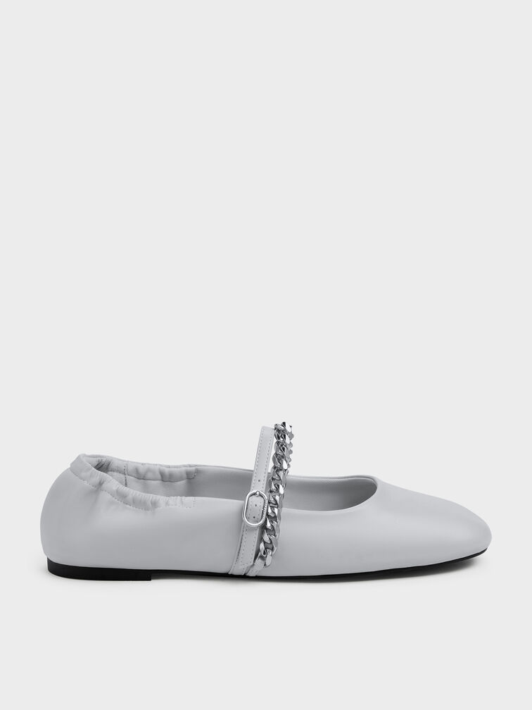 Georgie Chain Mary Jane Flats, Light Grey, hi-res