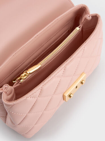 Alva Quilted Top Handle Bag, Light Pink, hi-res