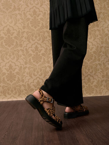 Leopard-Print Textured Caged Sandals, Multi, hi-res