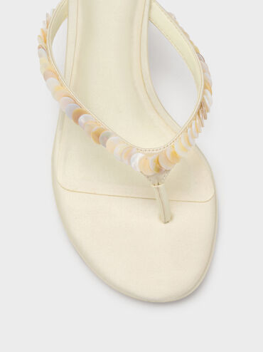 Briella Sequinned Heeled Thong Sandals, Cream, hi-res