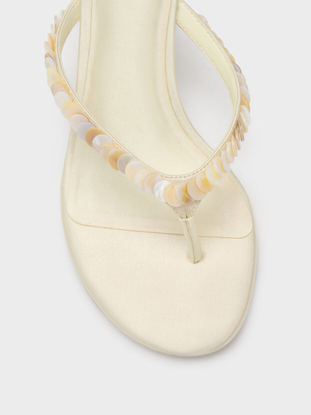 Briella Sequinned Heeled Thong Sandals, Cream, hi-res