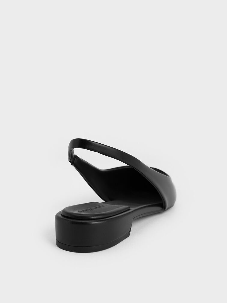 Pointed-Toe High-Vamp Slingback Flats, Black, hi-res