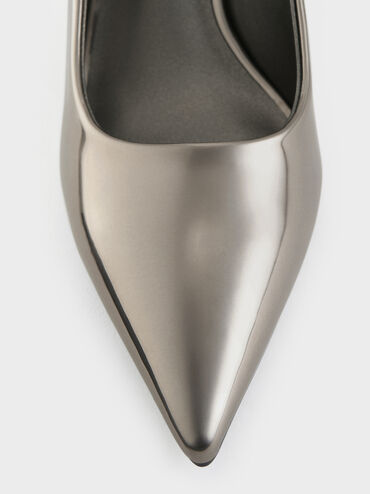 Kaia Metallic Pointed-Toe Slingback Pumps, Pewter, hi-res