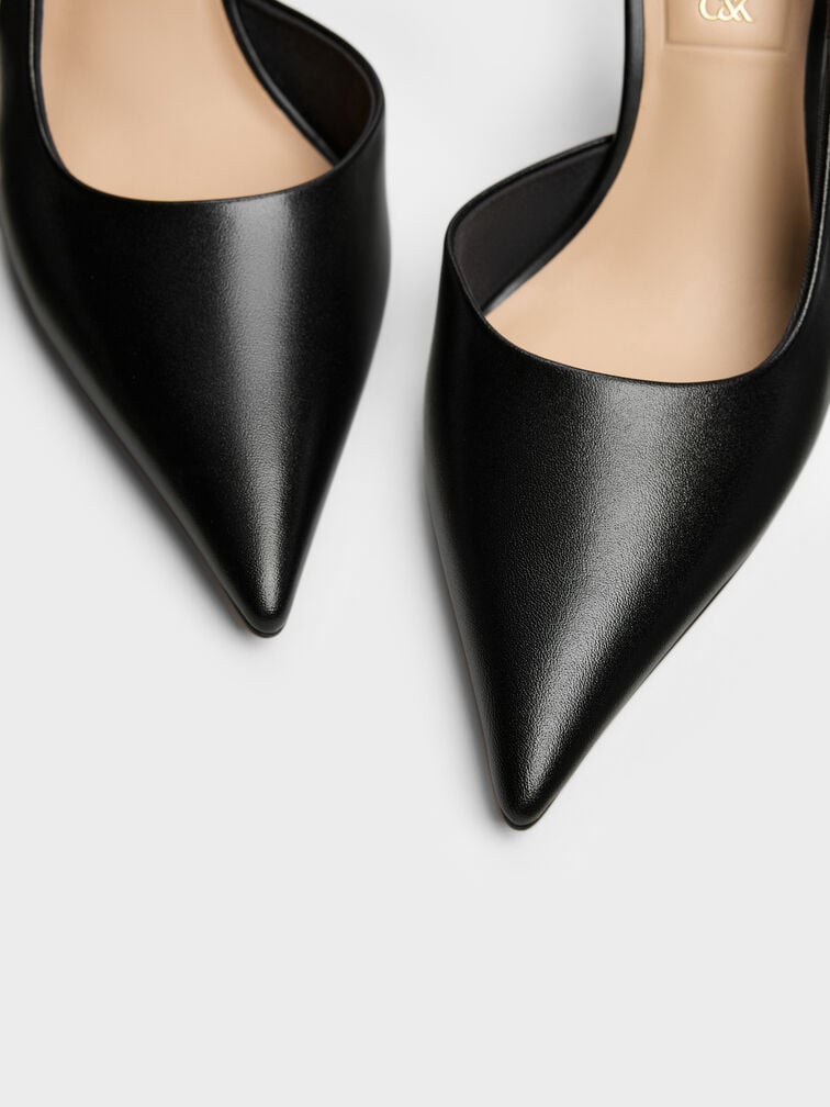 Leather Pointed D'Orsay Stilettos, Black, hi-res