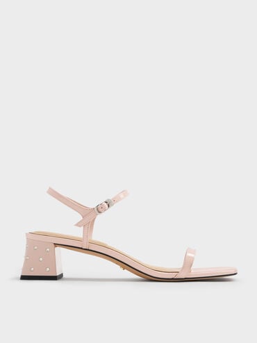 Emmaline Patent Leather Crystal Sandals, Pink, hi-res