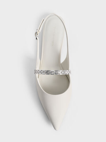 Chain-Strap Pointed-Toe Slingback Flats, Chalk, hi-res