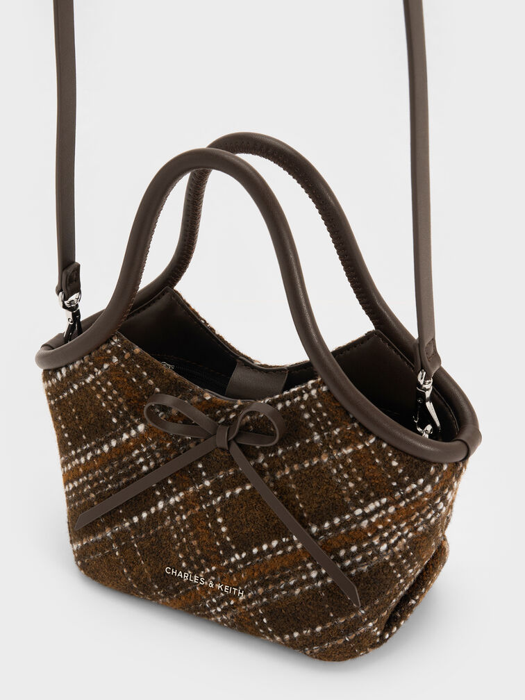 Hazel Checkered Bow Tubular Top Handle Bag, Multi, hi-res