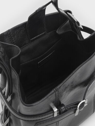 Bryna Belted Bucket Bag, Noir, hi-res