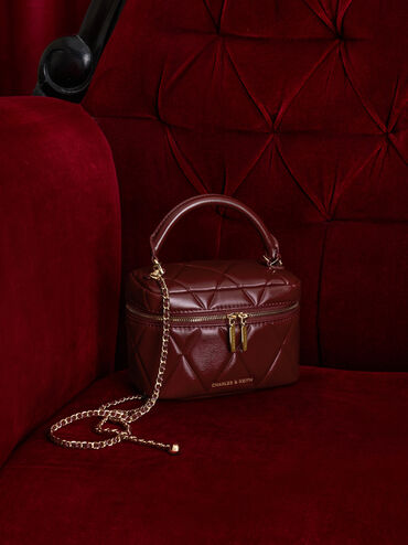 Arwen Quilted Top Handle Vanity Bag, Burgundy, hi-res