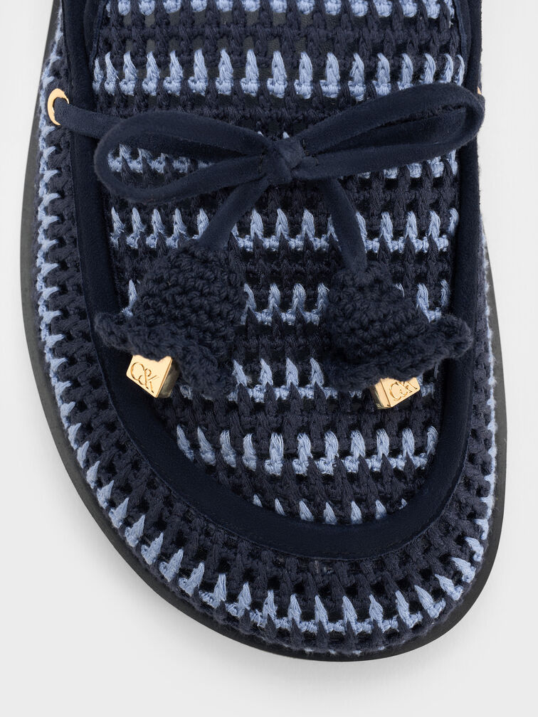 Crochet & Suede Flower Mules, Blue, hi-res