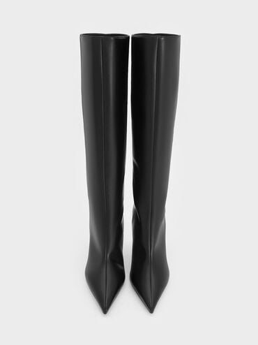 Pointed-Toe Stiletto-Heel Knee-High Boots, Black, hi-res