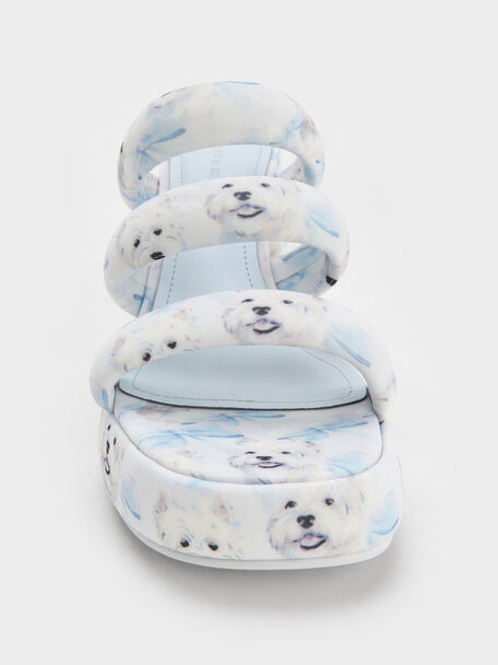 Tattie Dog-Print Puffy-Strap Platform Mules, Light Blue, hi-res