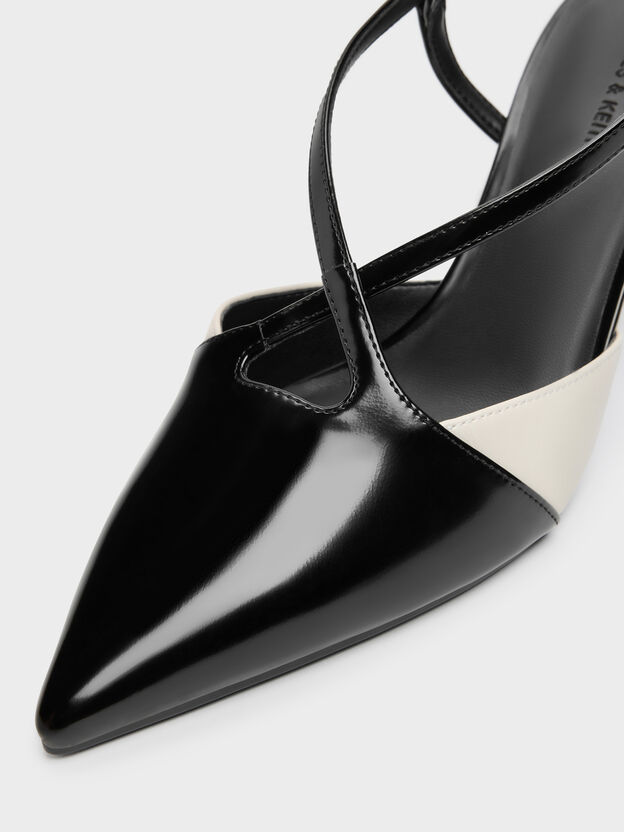 Two-Tone Pointed Slingback Pumps, Black Box, hi-res