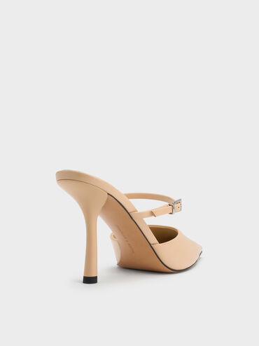 Tapered Square-Toe Heeled Mules, Sand, hi-res