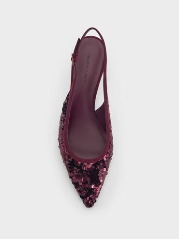 Ruthie Sequinned Slingback Pumps, Burgundy, hi-res