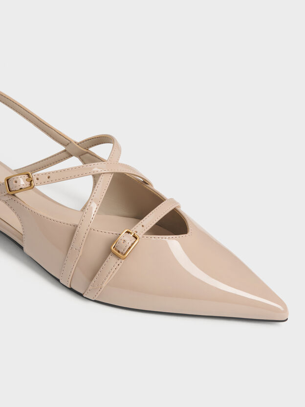 Maybelle Patent Strappy Slingback Flats, Nude, hi-res
