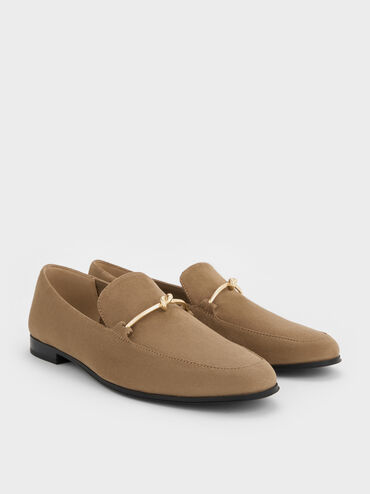 Faux Suede Metallic Knot-Bar Loafers, Camel, hi-res