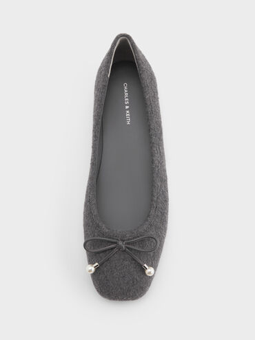 Barbara Felt Pearl-Embellished Bow Ballet Flats, Grey, hi-res